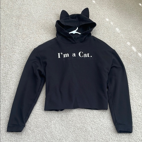 Tops - Women’s Black Cat Ear Hoodie Sweatshirt I‘m A Cat L